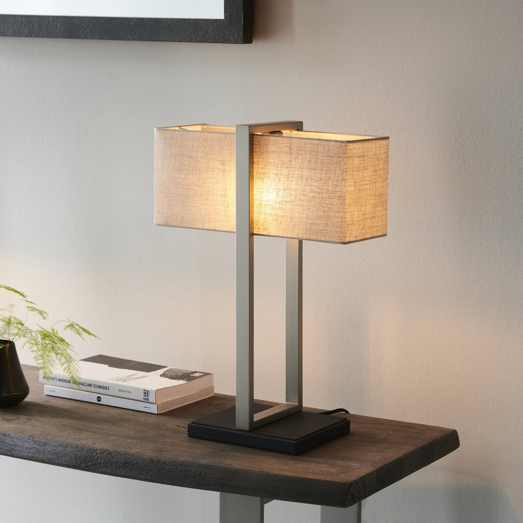 93060 1 Light Table Lamp Satin Nickel Plate & Natural Linen