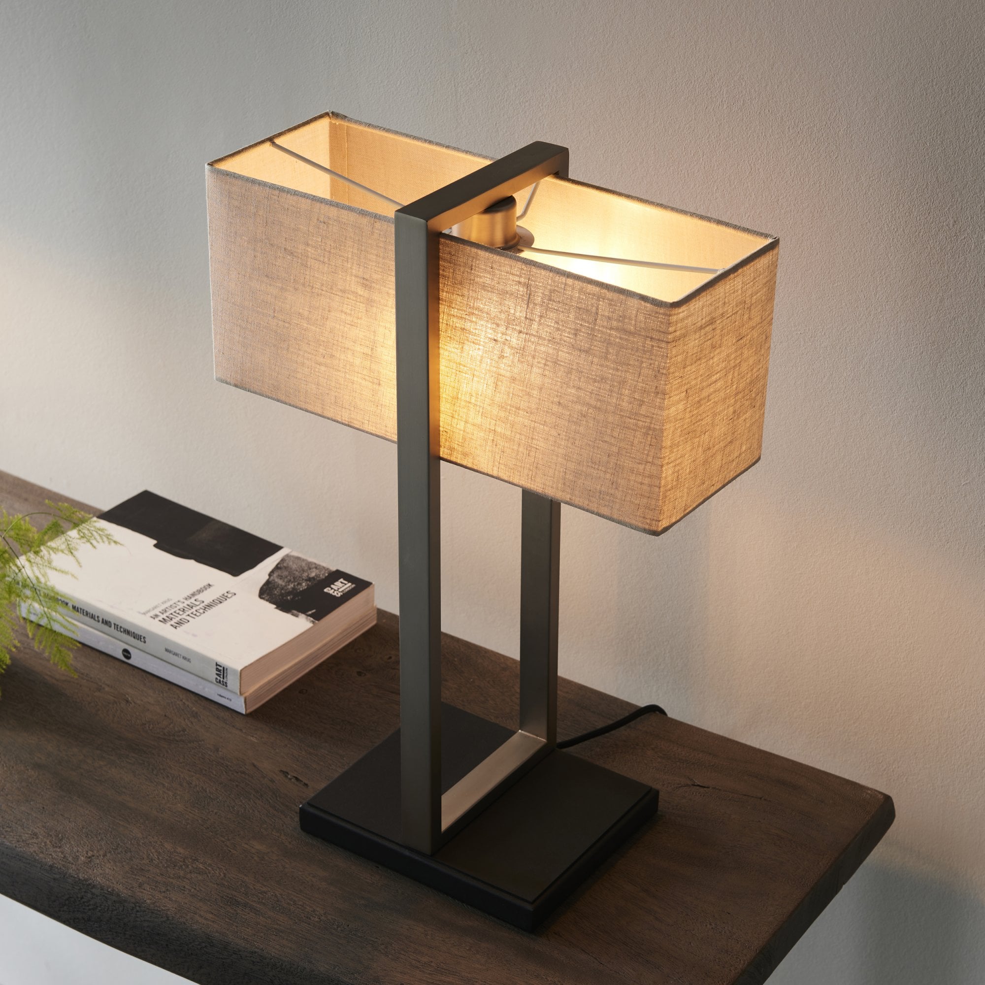 93060 1 Light Table Lamp Satin Nickel Plate & Natural Linen