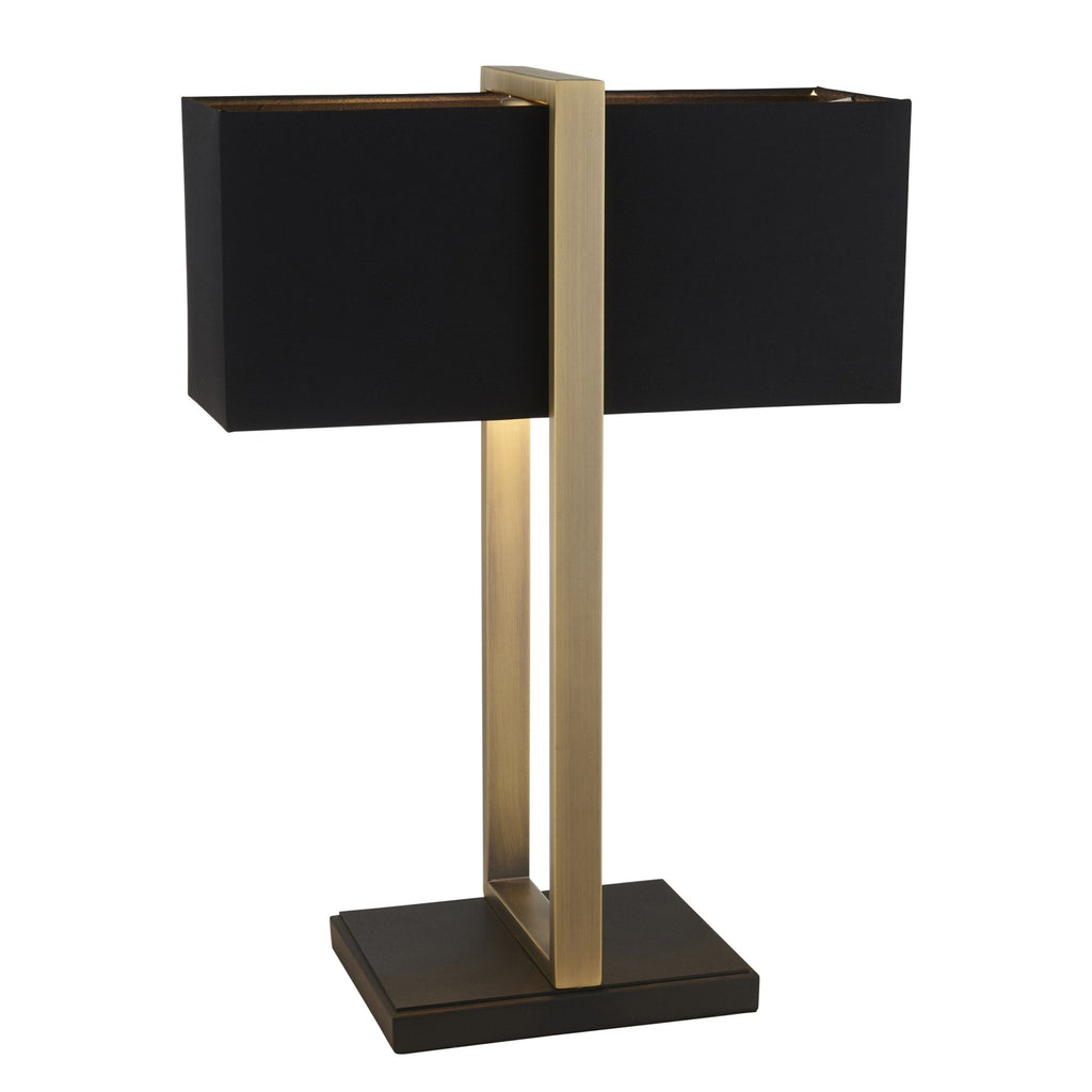 93061 1 Light Table Lamp Matt Antique Brass Plate & Black Fabric