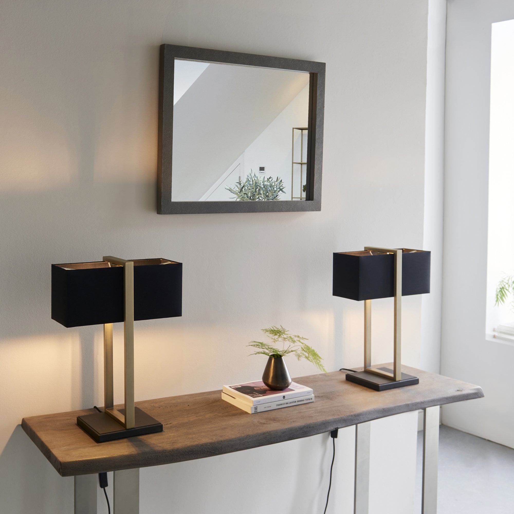 93061 1 Light Table Lamp Matt Antique Brass Plate & Black Fabric