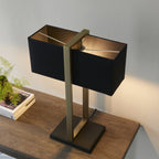 93061 1 Light Table Lamp Matt Antique Brass Plate & Black Fabric