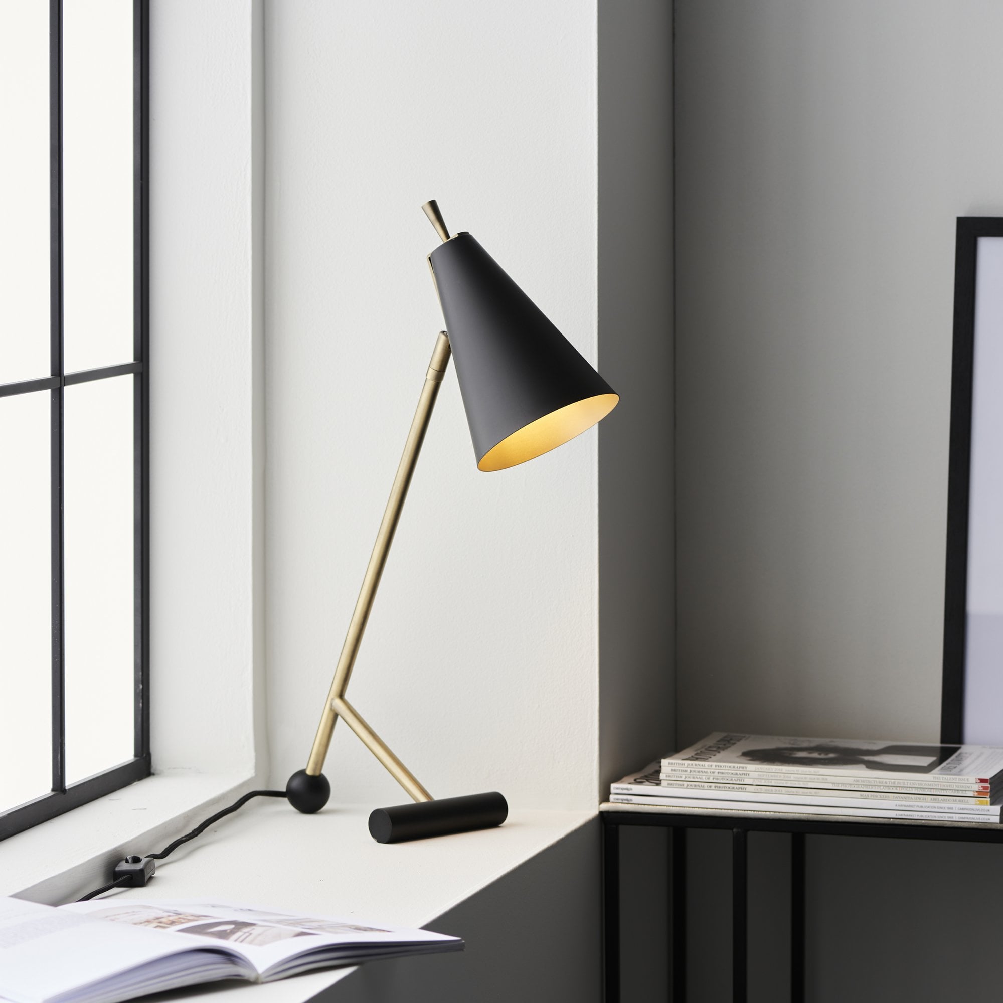 93064 1 Light Table Lamp Matt Antique Brass Plate & Matt Black (SD)