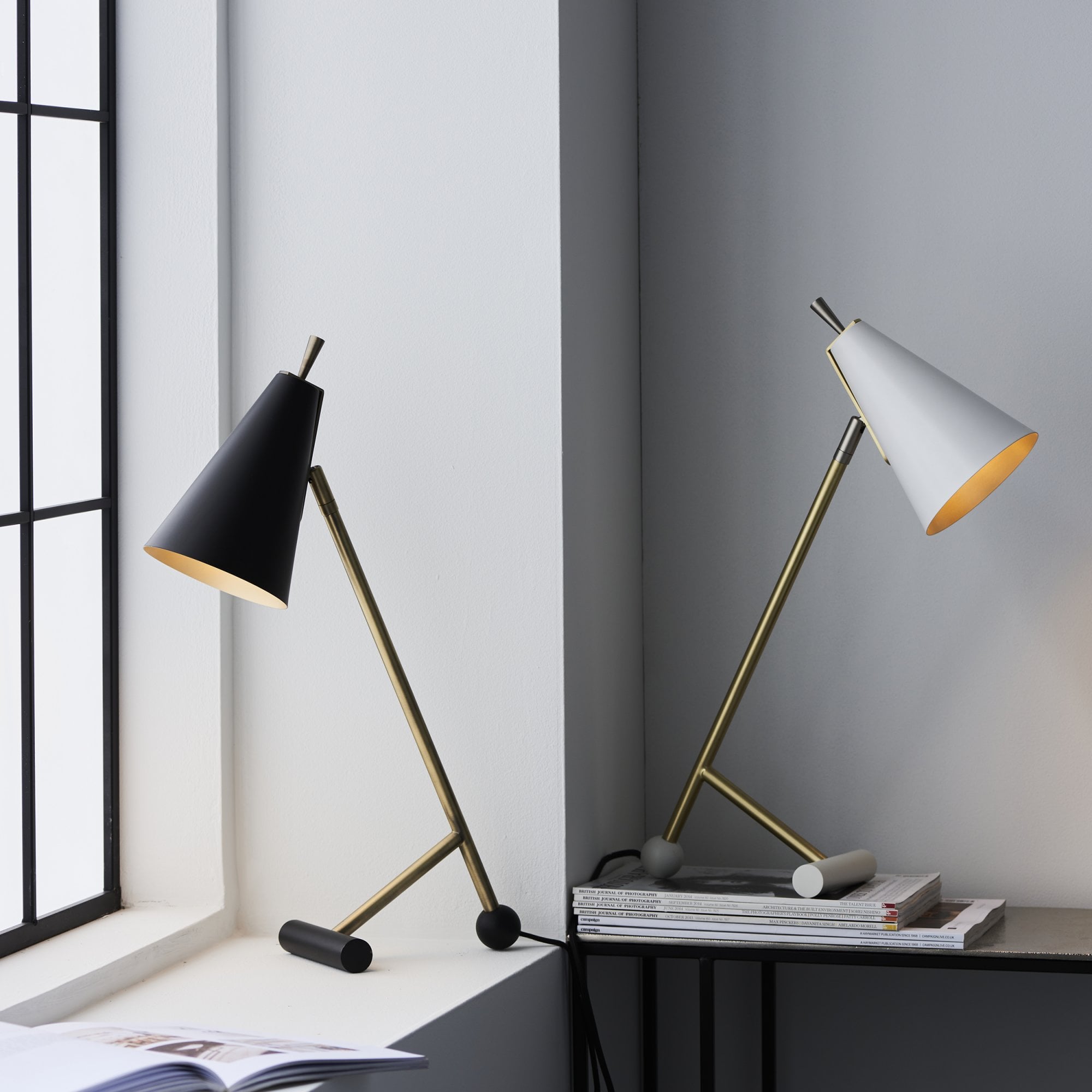93064 1 Light Table Lamp Matt Antique Brass Plate & Matt Black (SD)