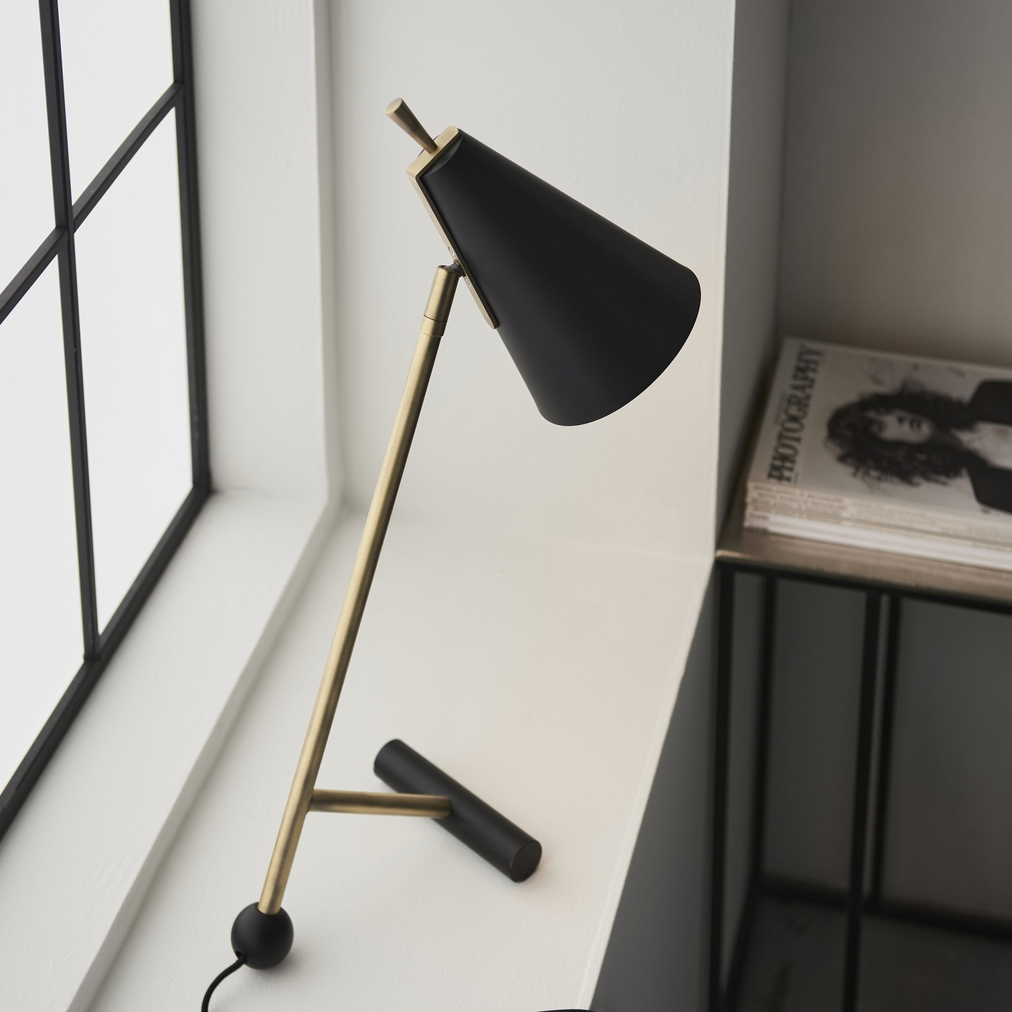 93064 1 Light Table Lamp Matt Antique Brass Plate & Matt Black (SD)