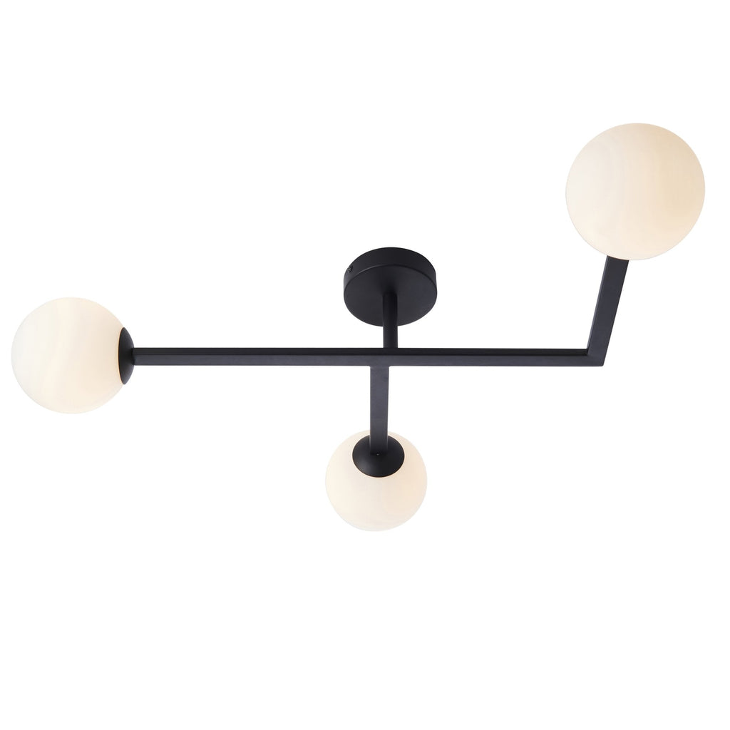 93905 Bathroom 3 Light Semi Flush Ceiling Light Matt Black & Matt Opal Glass