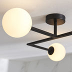 93905 Bathroom 3 Light Semi Flush Ceiling Light Matt Black & Matt Opal Glass