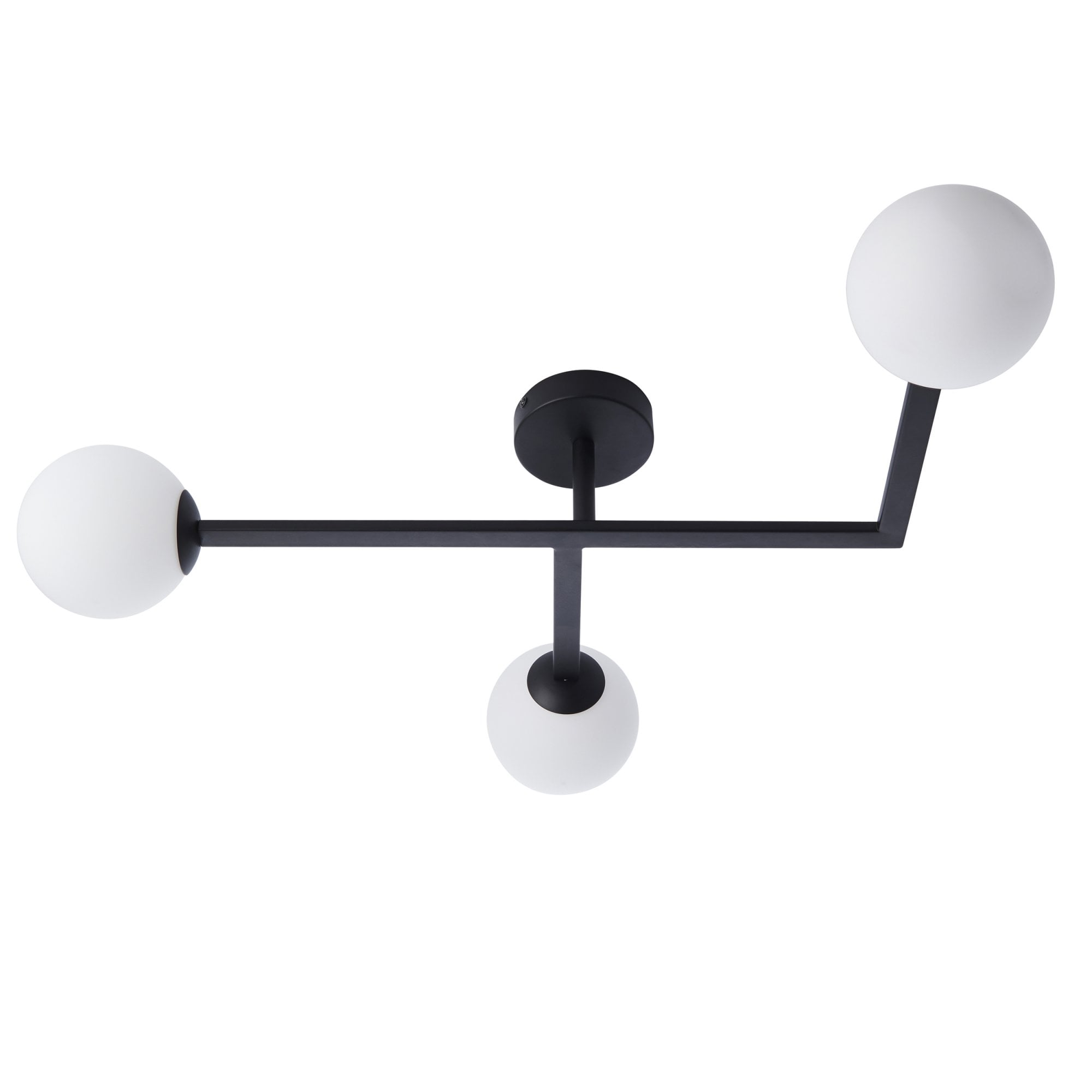 93905 Bathroom 3 Light Semi Flush Ceiling Light Matt Black & Matt Opal Glass