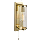 94075 Bathroom 1 Light Wall Light Satin Brass Plate & Clear Ribbed Glass