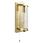 94075 Bathroom 1 Light Wall Light Satin Brass Plate & Clear Ribbed Glass