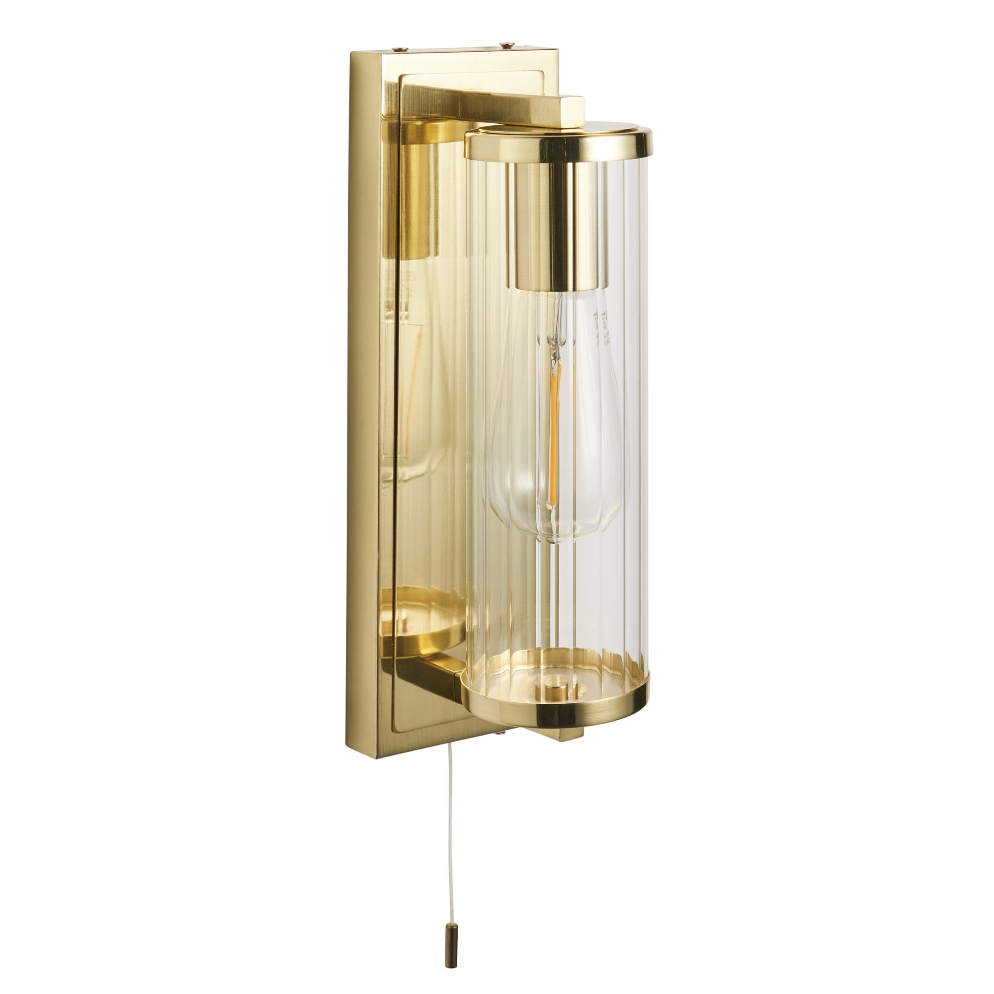 94075 Bathroom 1 Light Wall Light Satin Brass Plate & Clear Ribbed Glass