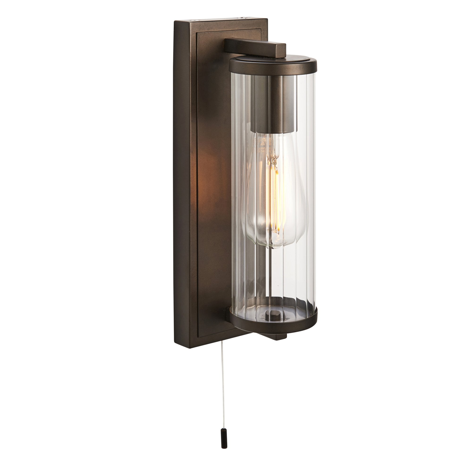 94077 Bathroom 1 Light Wall Light Dark Bronze Paint & Clear Ribbed Glass