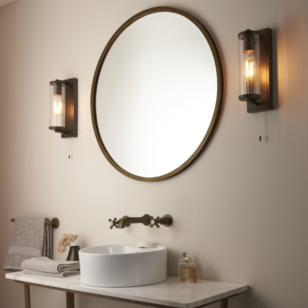 94077 Bathroom 1 Light Wall Light Dark Bronze Paint & Clear Ribbed Glass