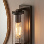 94077 Bathroom 1 Light Wall Light Dark Bronze Paint & Clear Ribbed Glass