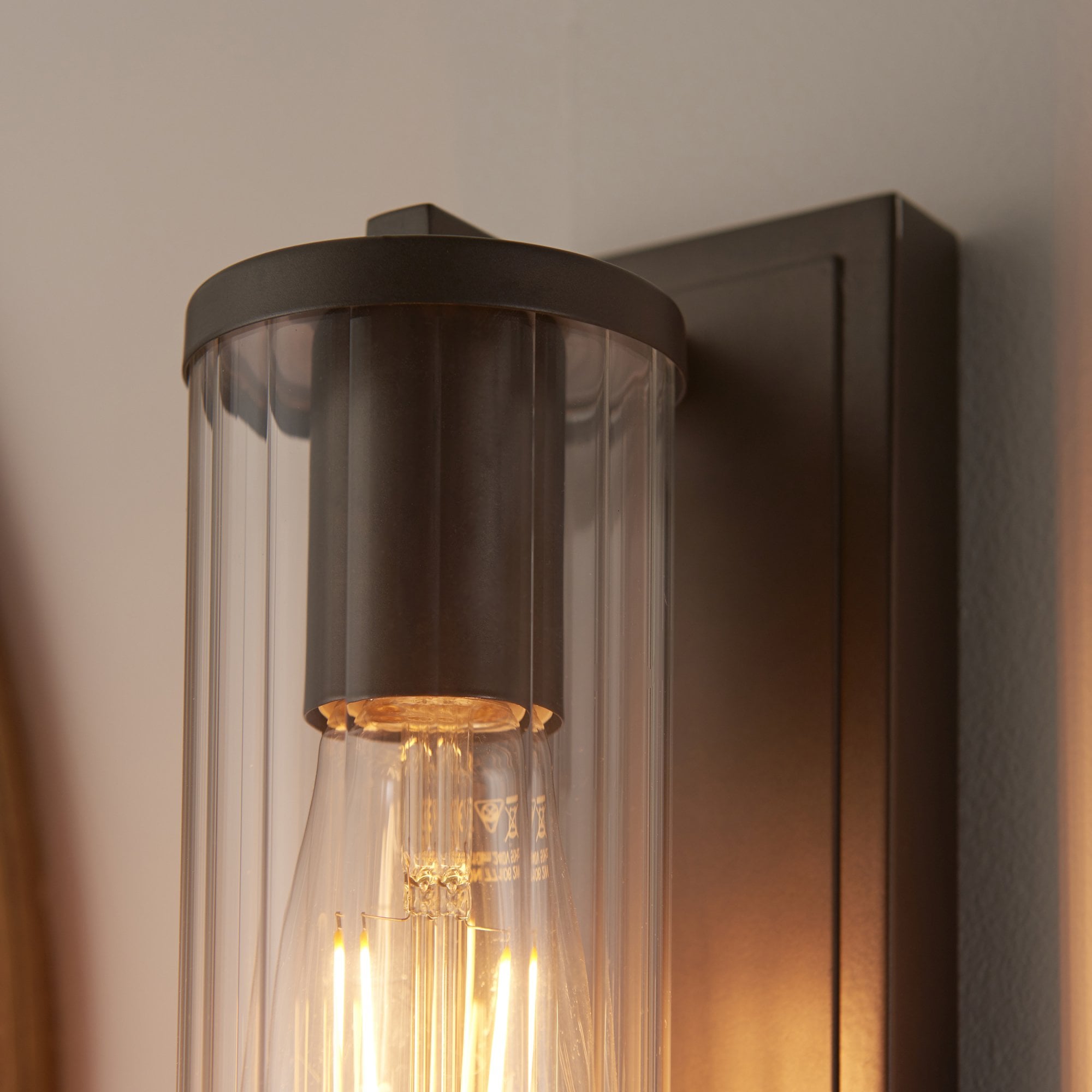 94077 Bathroom 1 Light Wall Light Dark Bronze Paint & Clear Ribbed Glass (S)