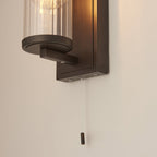 94077 Bathroom 1 Light Wall Light Dark Bronze Paint & Clear Ribbed Glass (S)