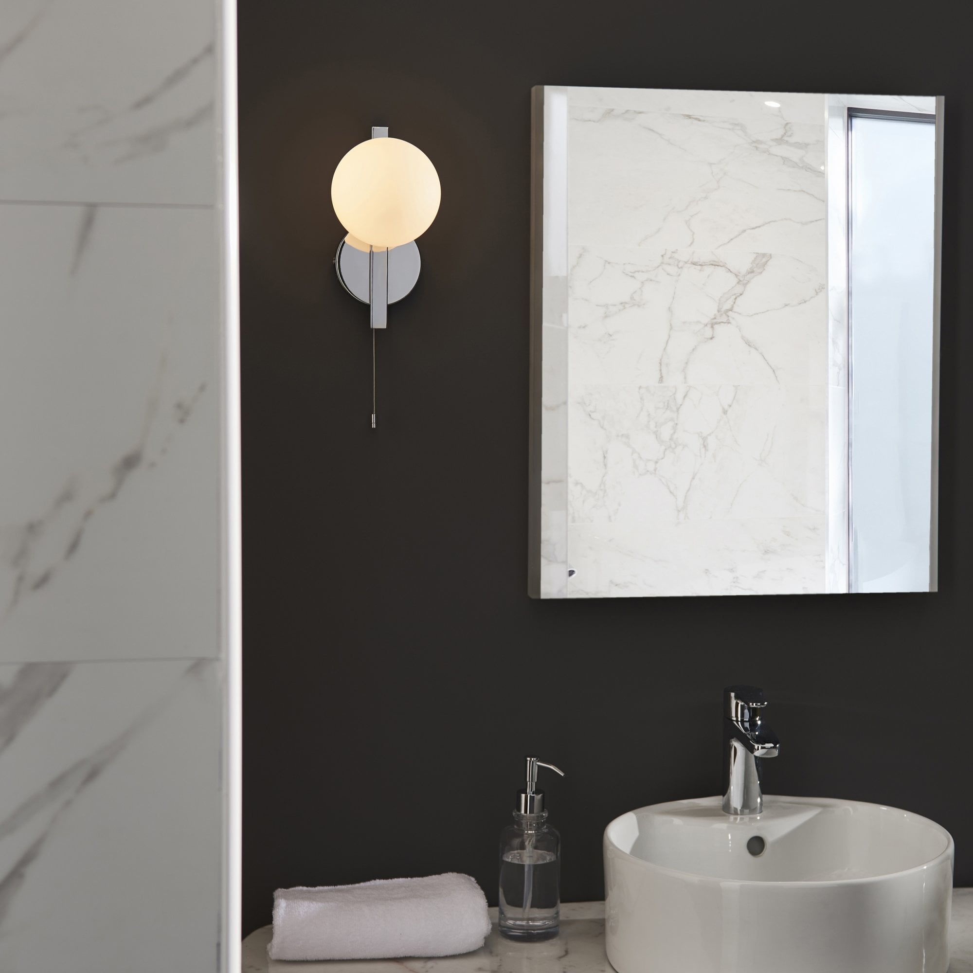 Bathroom 1 Light Wall  Light Chrome Plate & Matt Opal Glass