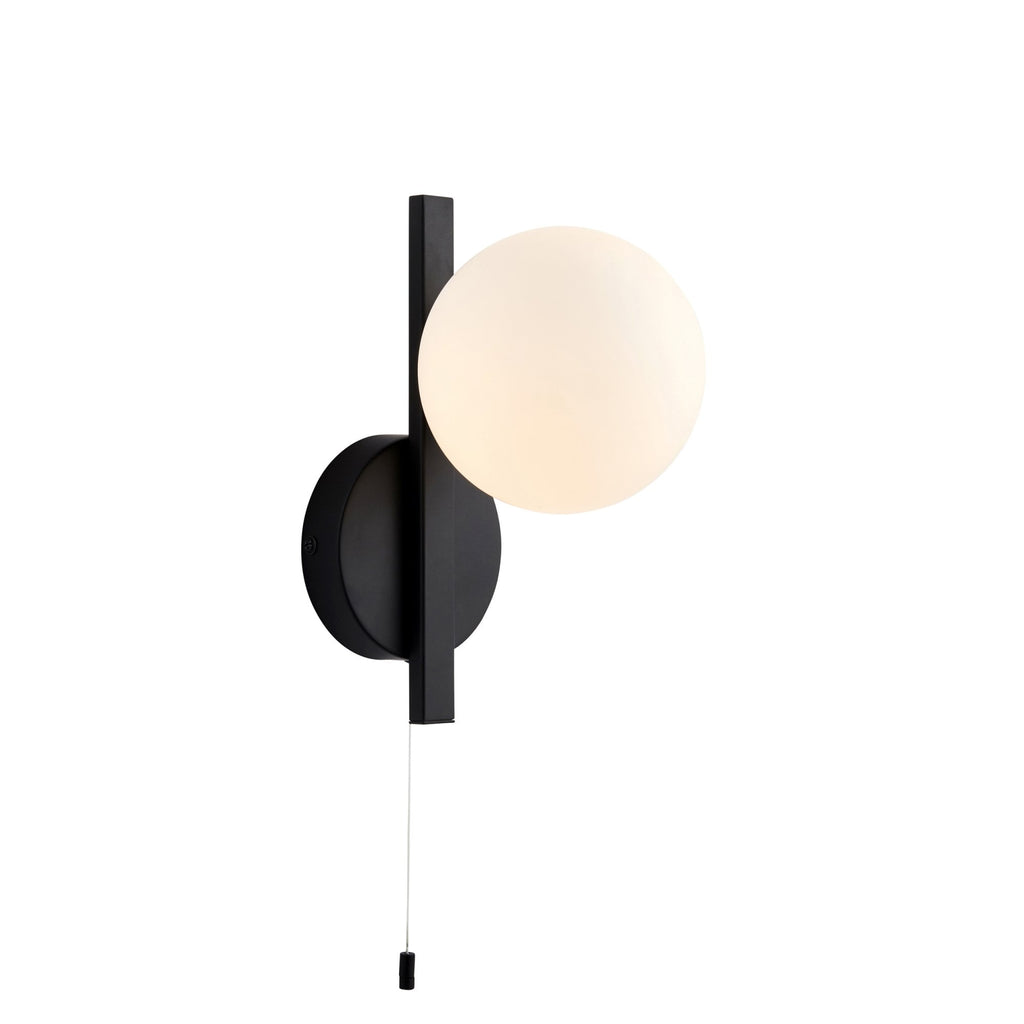 94081 Bathroom 1 Light Wall Light Matt Black & Matt Opal Glass
