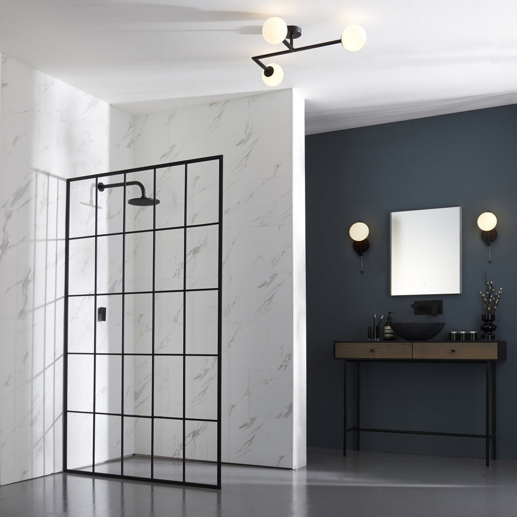 94081 Bathroom 1 Light Wall Light Matt Black & Matt Opal Glass
