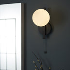 94081 Bathroom 1 Light Wall Light Matt Black & Matt Opal Glass