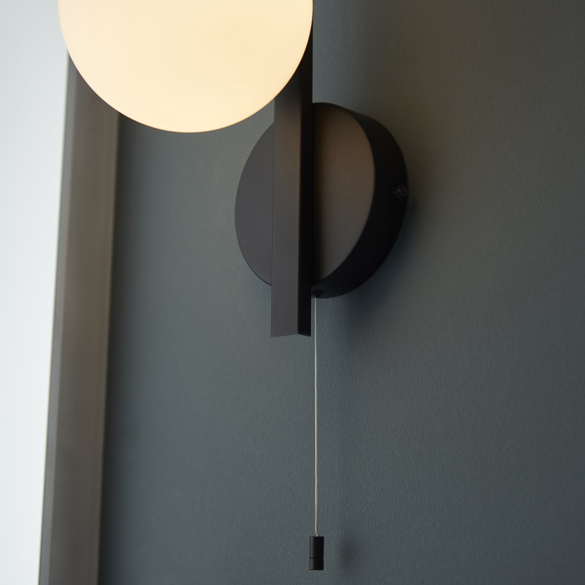 94081 Bathroom 1 Light Wall Light Matt Black & Matt Opal Glass