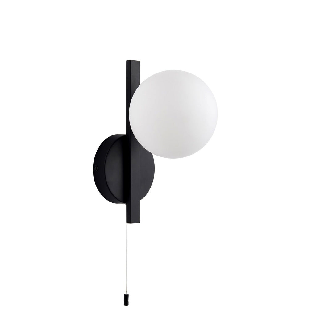 94081 Bathroom 1 Light Wall Light Matt Black & Matt Opal Glass