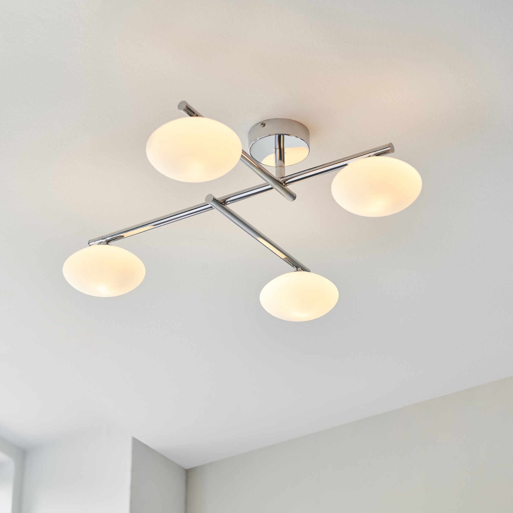 95008 Bathroom 4 Light Semi Flush Ceiling Light Chrome Plate & Matt Opal Glass