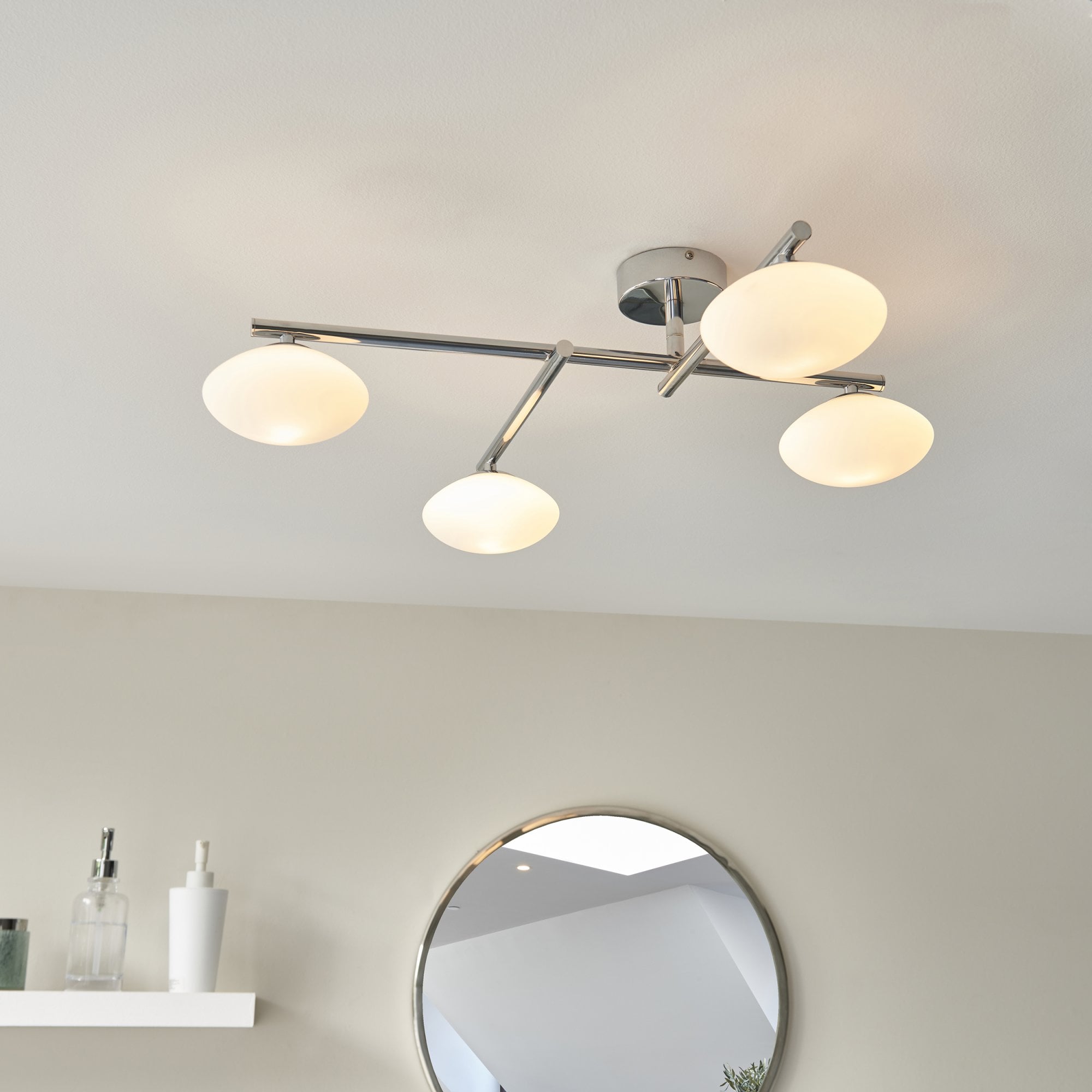 95008 Bathroom 4 Light Semi Flush Ceiling Light Chrome Plate & Matt Opal Glass
