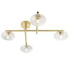 95009 Bathroom 4 Light Semi Flush Ceiling Light Satin Brass Plate & Clear Ribbed Glass