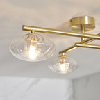95009 Bathroom 4 Light Semi Flush Ceiling Light Satin Brass Plate & Clear Ribbed Glass