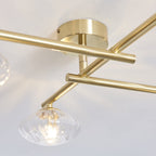 95009 Bathroom 4 Light Semi Flush Ceiling Light Satin Brass Plate & Clear Ribbed Glass