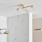 95009 Bathroom 4 Light Semi Flush Ceiling Light Satin Brass Plate & Clear Ribbed Glass