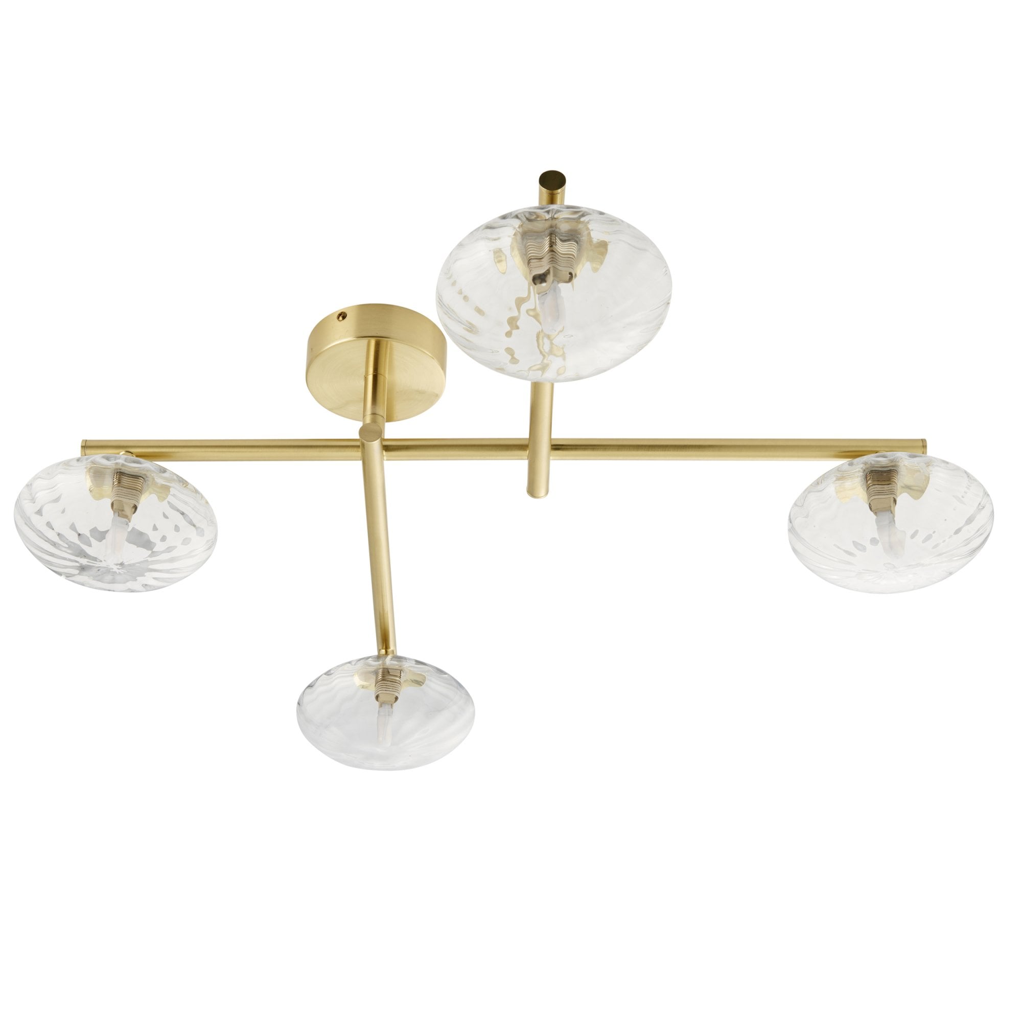 95009 Bathroom 4 Light Semi Flush Ceiling Light Satin Brass Plate & Clear Ribbed Glass