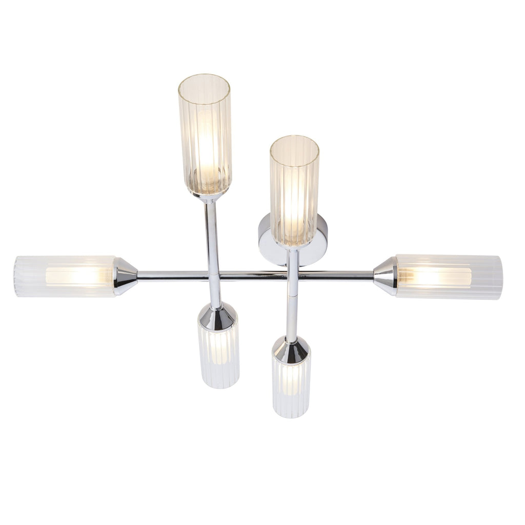 95045 Bathroom 6 Light Semi Flush Ceiling Light Chrome Plate & Clear/frosted Ribbed Glass