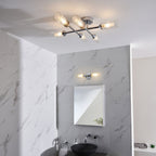 95045 Bathroom 6 Light Semi Flush Ceiling Light Chrome Plate & Clear/frosted Ribbed Glass