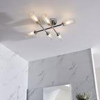 95045 Bathroom 6 Light Semi Flush Ceiling Light Chrome Plate & Clear/frosted Ribbed Glass