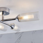 95045 Bathroom 6 Light Semi Flush Ceiling Light Chrome Plate & Clear/frosted Ribbed Glass