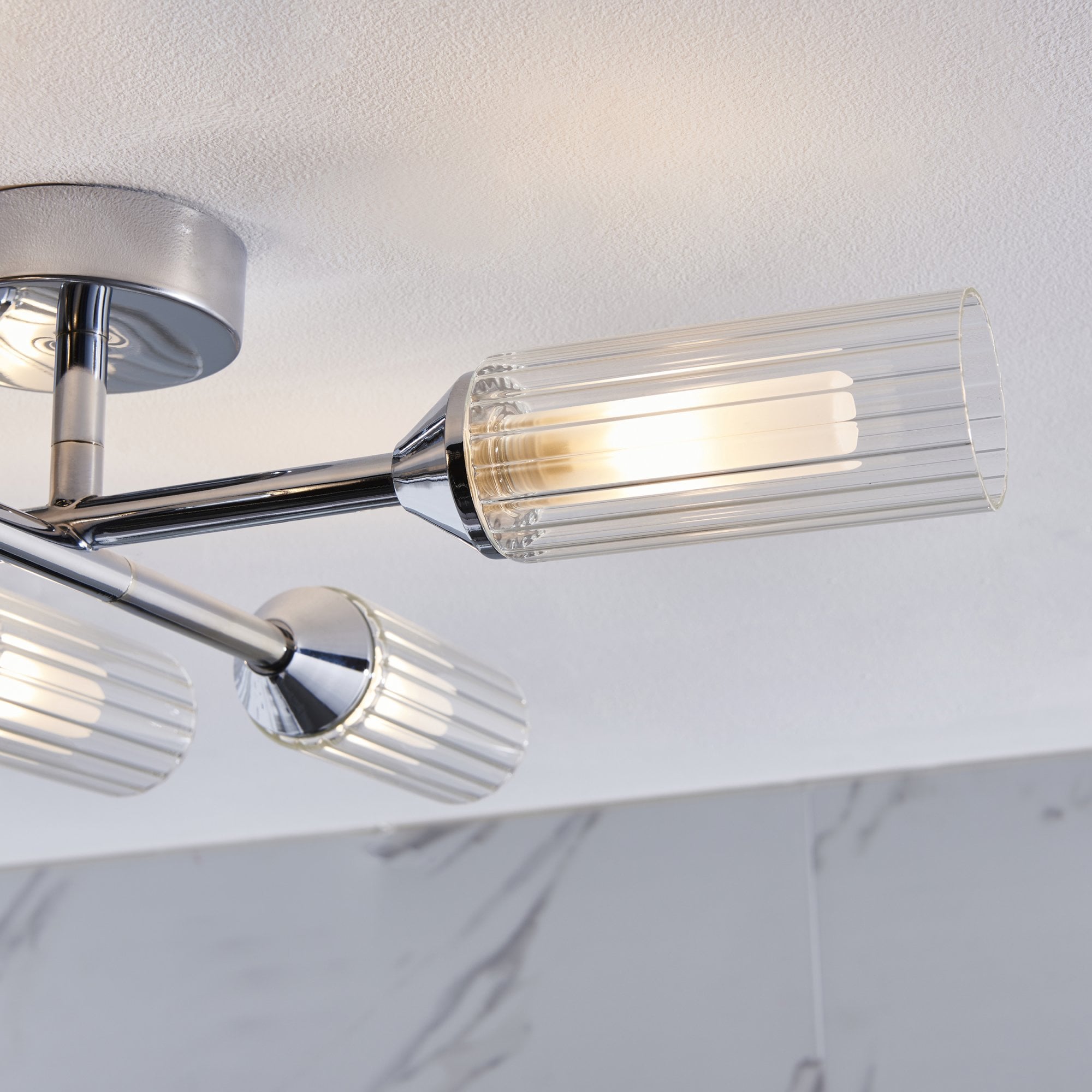 95045 Bathroom 6 Light Semi Flush Ceiling Light Chrome Plate & Clear/frosted Ribbed Glass