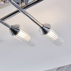 95045 Bathroom 6 Light Semi Flush Ceiling Light Chrome Plate & Clear/frosted Ribbed Glass