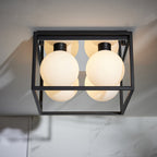 95050 Bathroom 4 Light Semi Flush Ceiling Light Matt Black & Matt Opal Glass