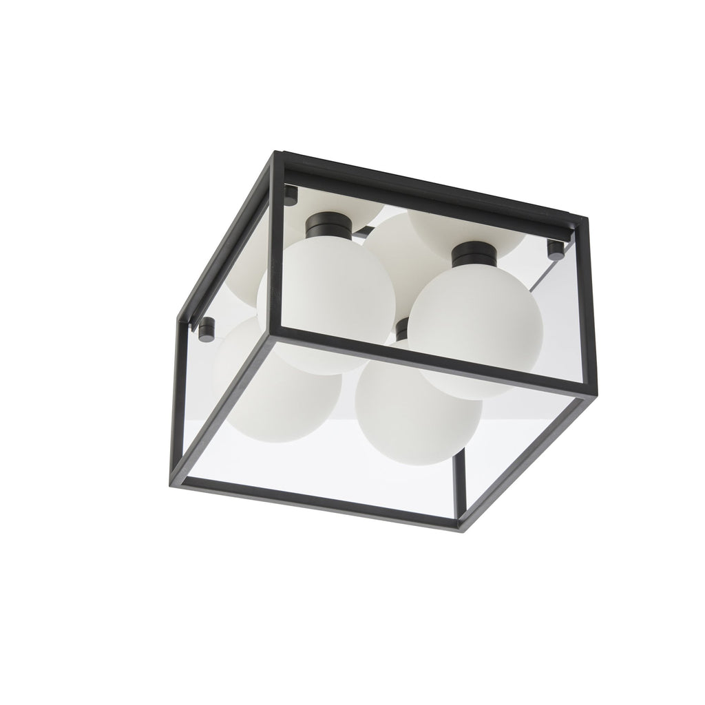 95050 Bathroom 4 Light Semi Flush Ceiling Light Matt Black & Matt Opal Glass
