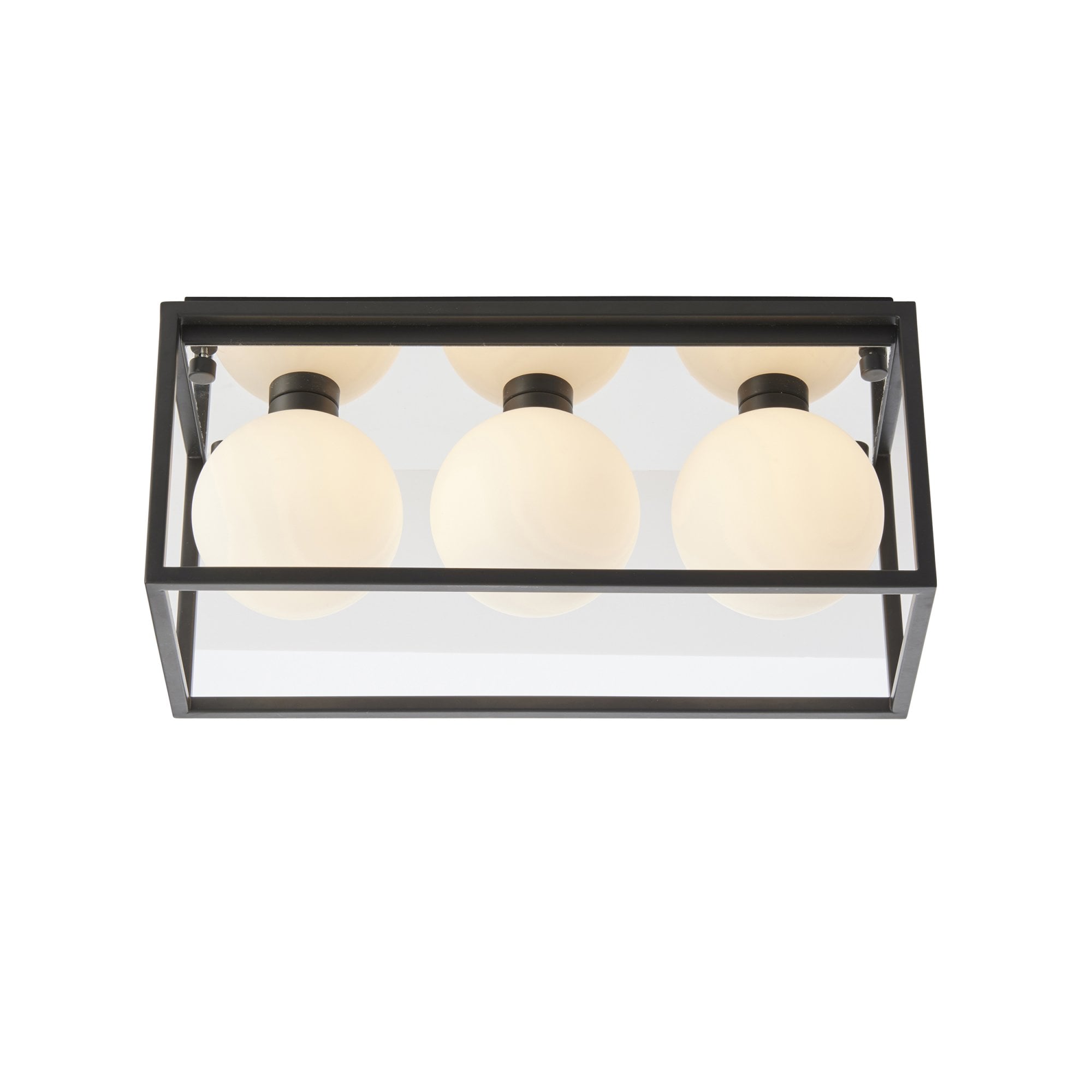 95051 Bathroom 3 Light Semi Flush Ceiling Light Matt Black & Matt Opal Glass