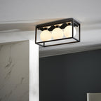 95051 Bathroom 3 Light Semi Flush Ceiling Light Matt Black & Matt Opal Glass