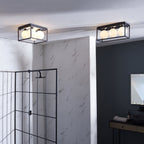 95051 Bathroom 3 Light Semi Flush Ceiling Light Matt Black & Matt Opal Glass