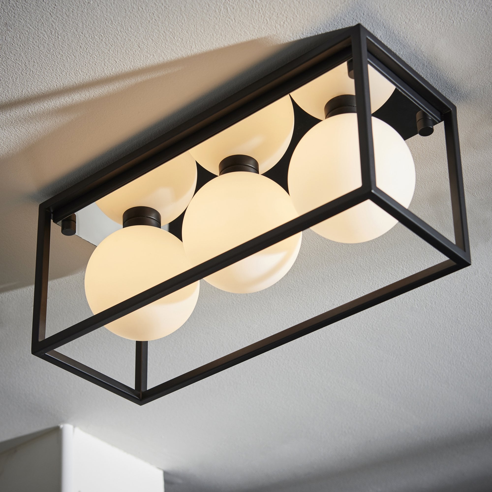 95051 Bathroom 3 Light Semi Flush Ceiling Light Matt Black & Matt Opal Glass