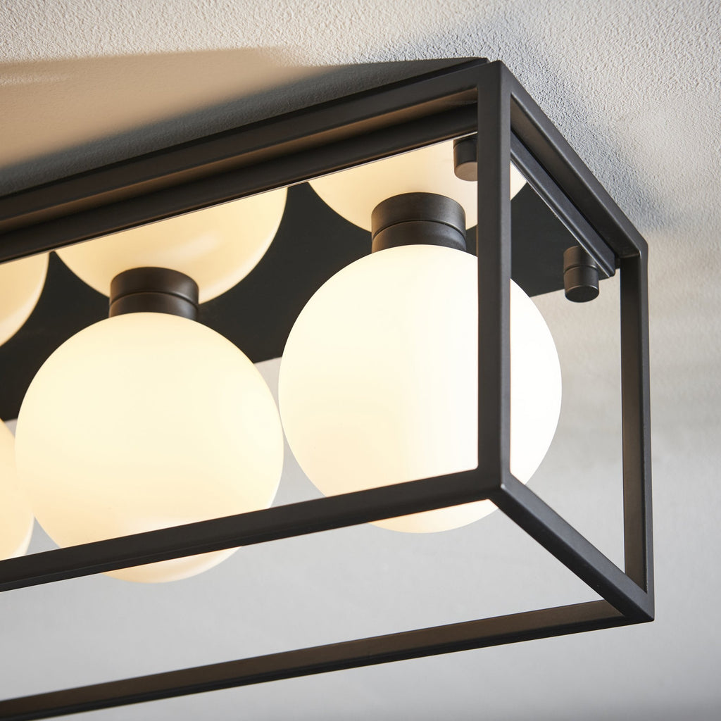 95051 Bathroom 3 Light Semi Flush Ceiling Light Matt Black & Matt Opal Glass