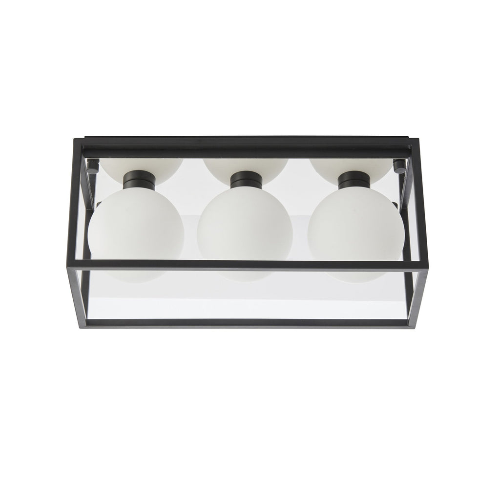 95051 Bathroom 3 Light Semi Flush Ceiling Light Matt Black & Matt Opal Glass