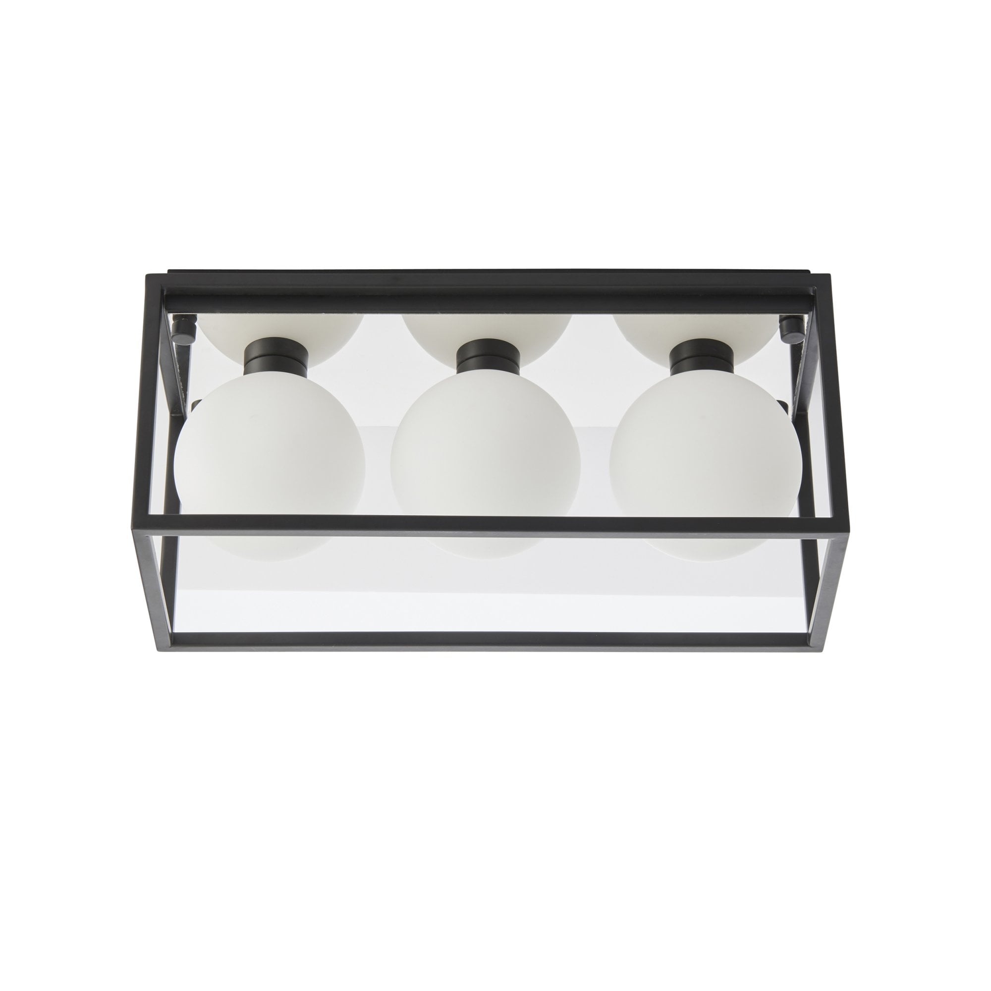 95051 Bathroom 3 Light Semi Flush Ceiling Light Matt Black & Matt Opal Glass