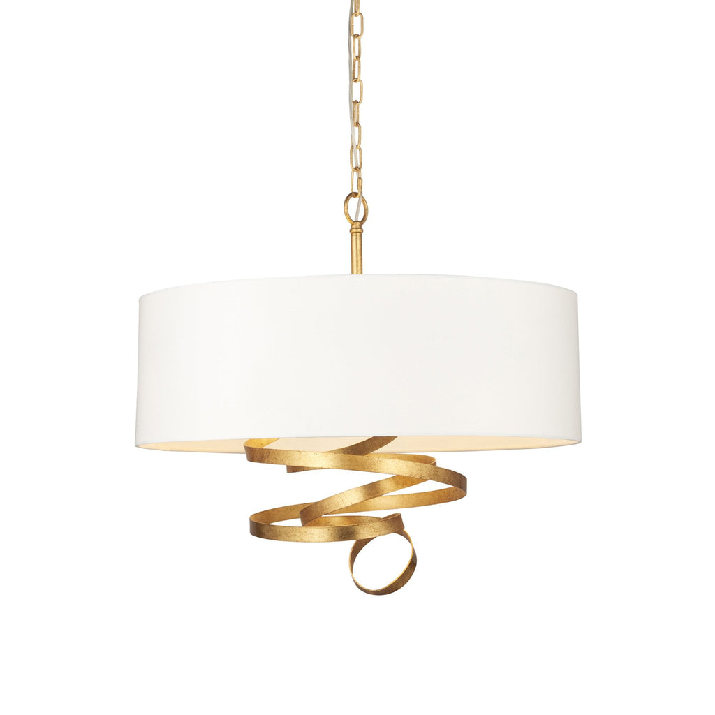 95268 3 Light Pendant Gold Leaf & Ivory Cotton Fabric