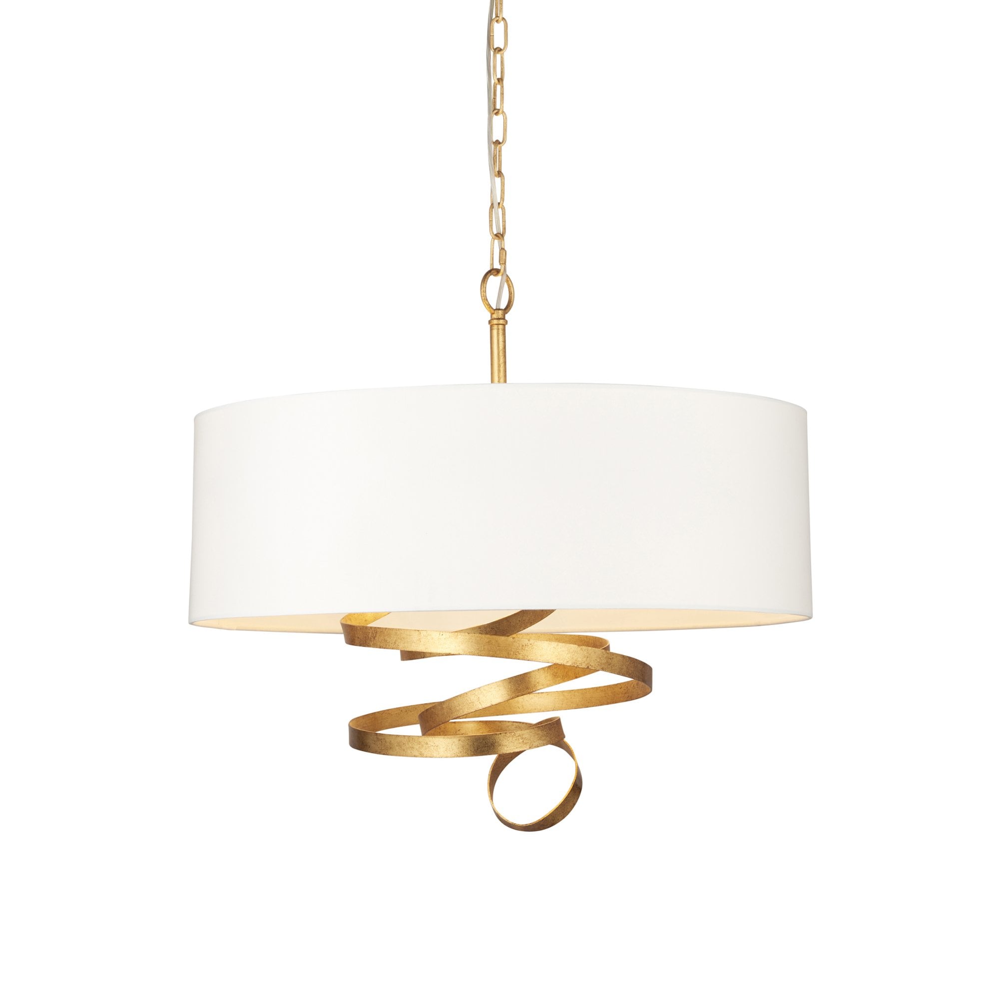 95268 3 Light Pendant Gold Leaf & Ivory Cotton Fabric