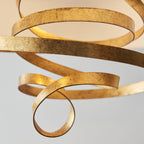95268 3 Light Pendant Gold Leaf & Ivory Cotton Fabric